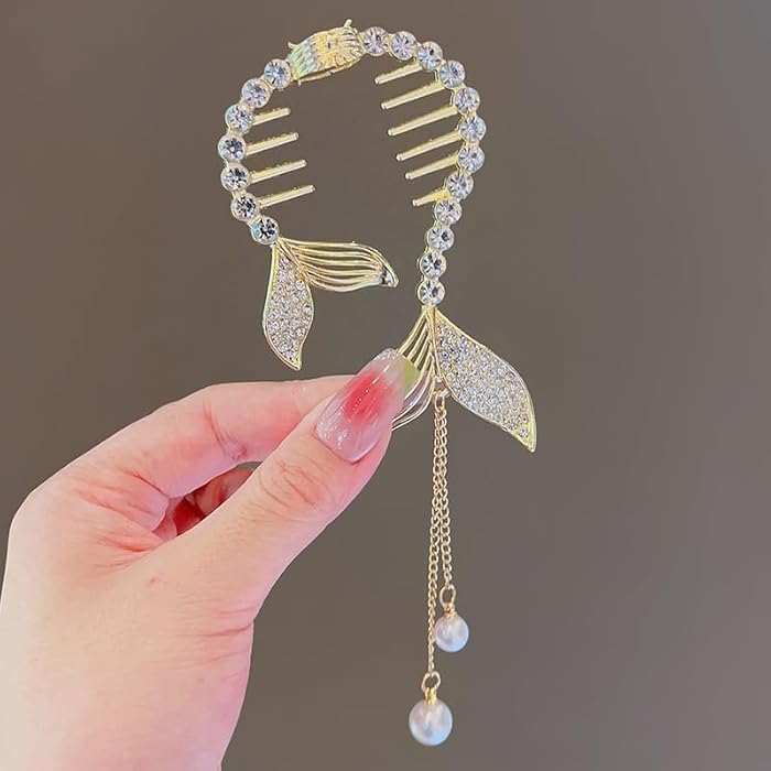Elegant Tassel Pearl Multi designer Hair Clip Flying Metal Hair Claw Clips Hair Clamps Hair Styling Clips Hair Accessories For Women 1Pcs (Fshtail) - Image 1